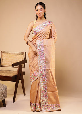 Pink Handloom Tussar Pure Silk Saree With Blouse Piece