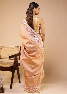 Pink Handloom Tussar Pure Silk Saree With Blouse Piece