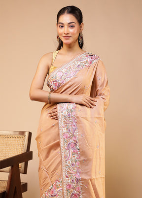 Pink Handloom Tussar Pure Silk Saree With Blouse Piece