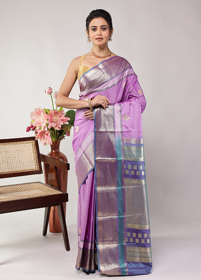 Purple Kanjivaram Silk Saree With Blouse Piece