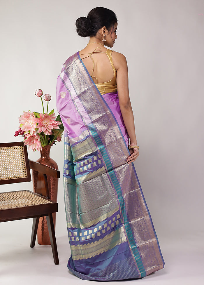 Purple Kanjivaram Silk Saree With Blouse Piece