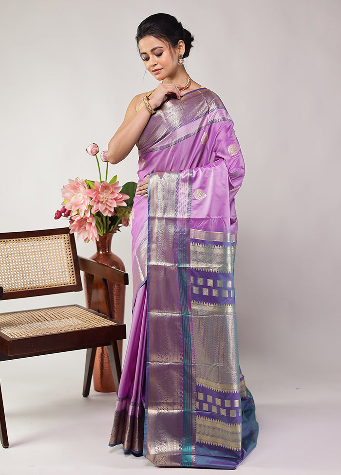 Purple Kanjivaram Silk Saree With Blouse Piece