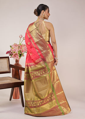 Pink Kanjivaram Silk Saree With Blouse Piece