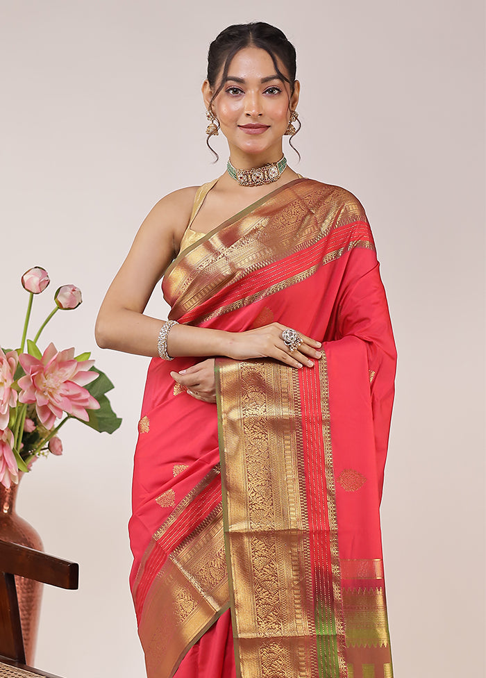 Pink Kanjivaram Silk Saree With Blouse Piece