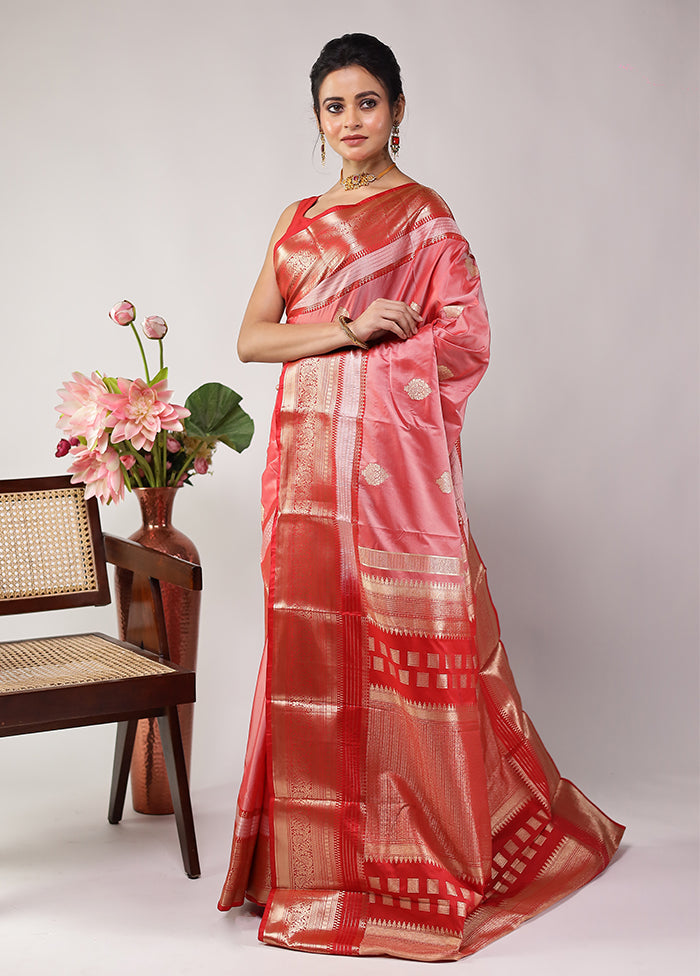 Pink Kanjivaram Silk Saree With Blouse Piece