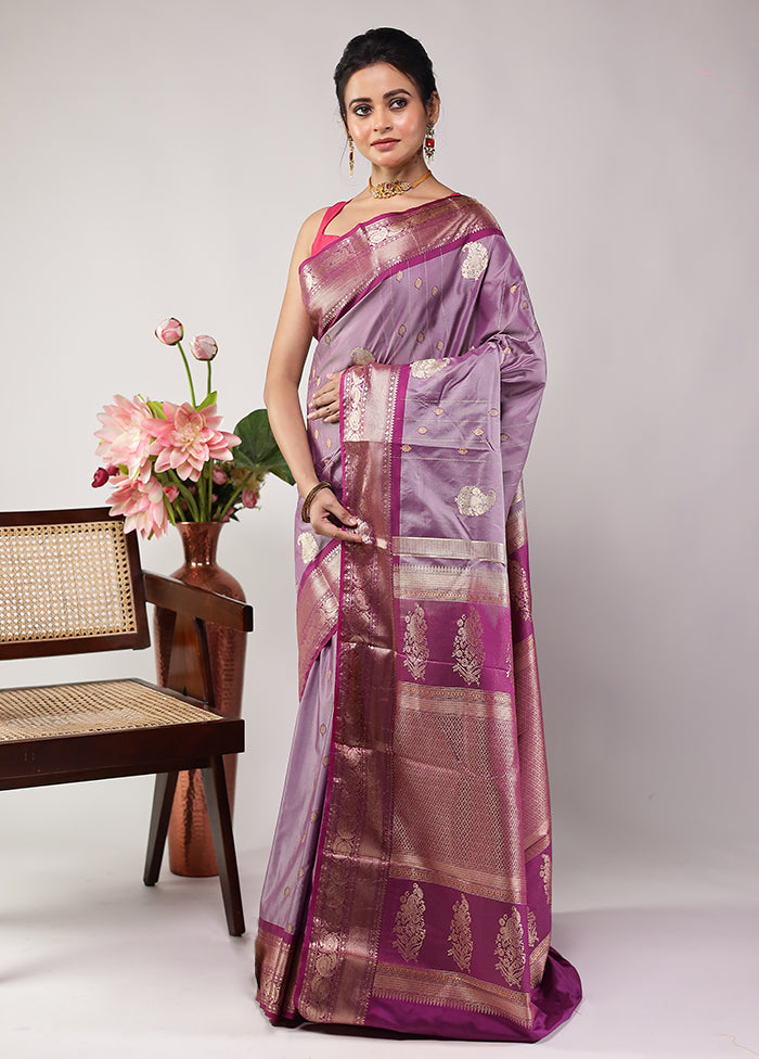 Purple Kanjivaram Silk Saree With Blouse Piece
