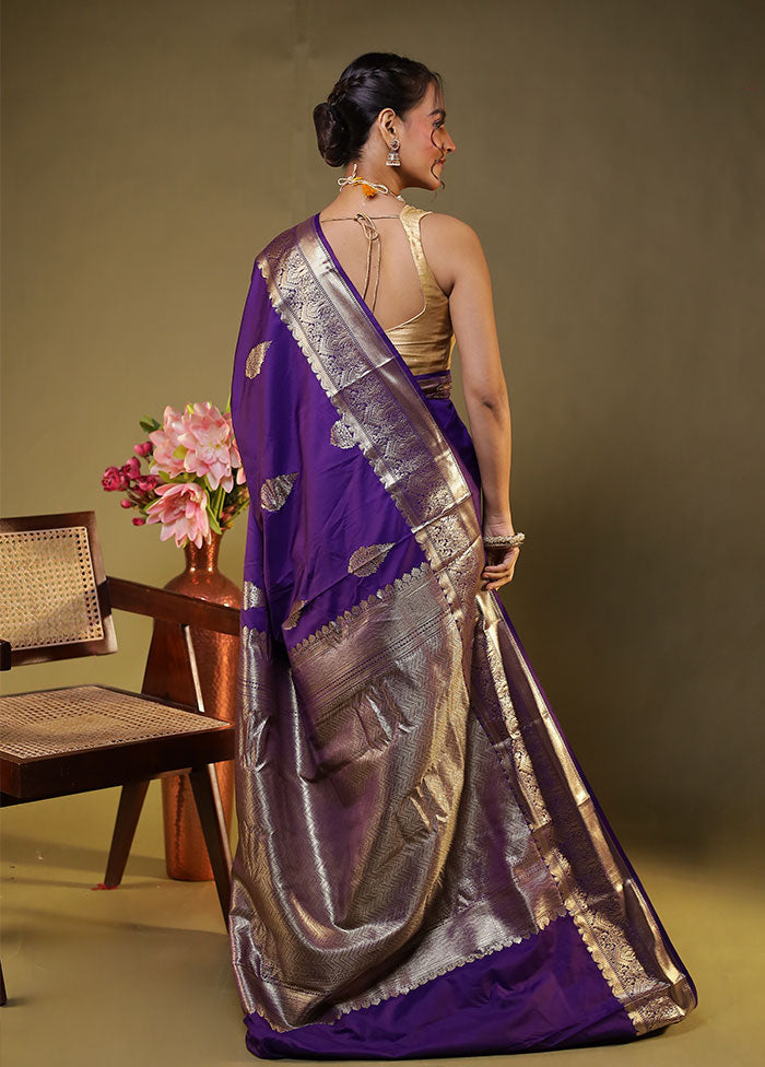 Purple Gadwal Silk Saree Without Blouse Piece