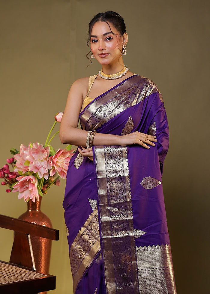Purple Gadwal Silk Saree Without Blouse Piece