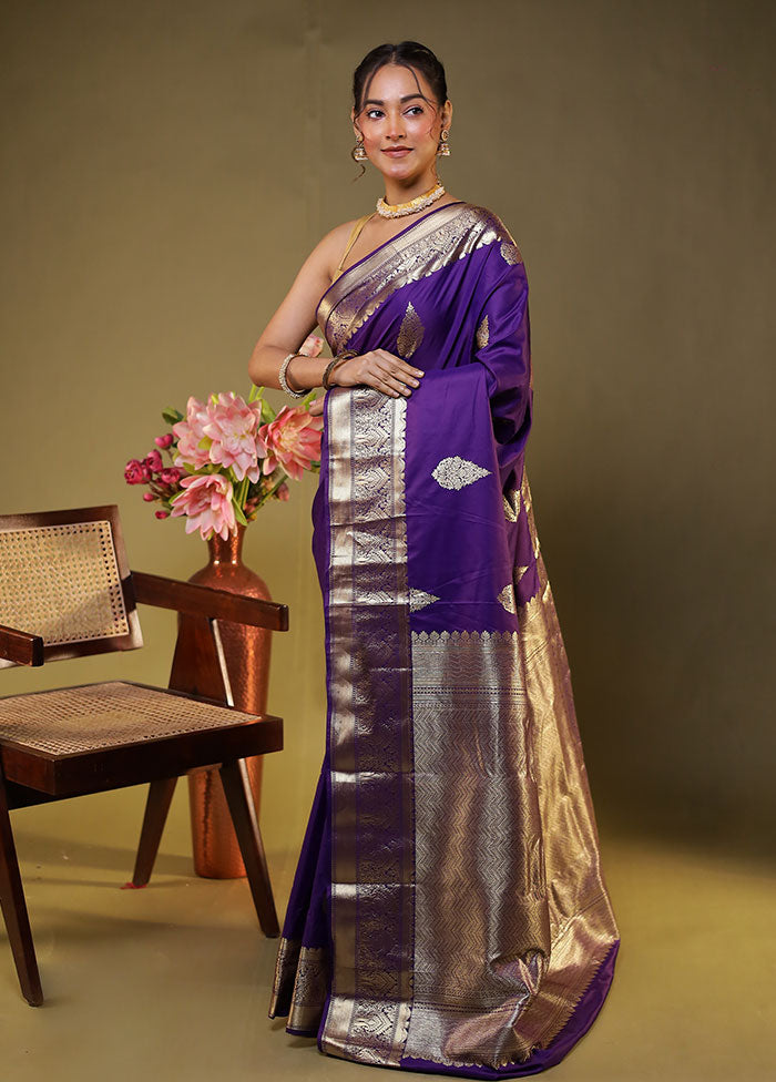 Purple Gadwal Silk Saree Without Blouse Piece