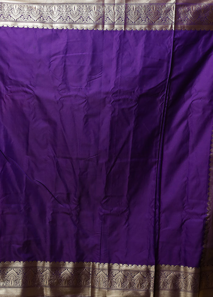 Purple Gadwal Silk Saree Without Blouse Piece