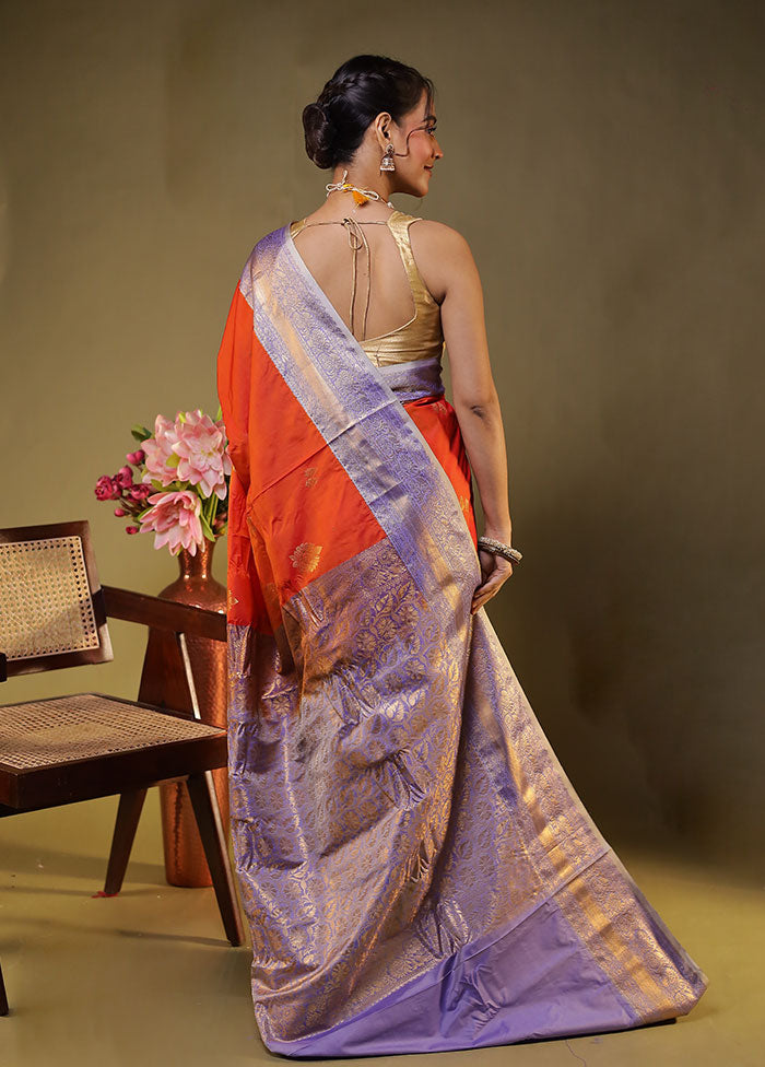 Rust Gadwal Silk Saree Without Blouse Piece