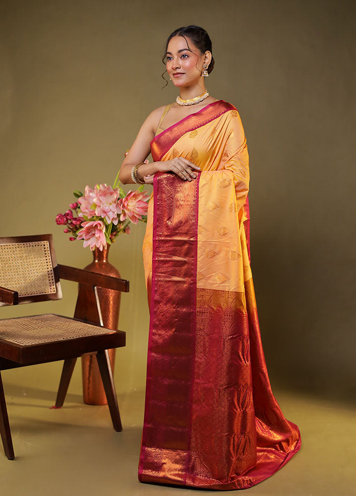 Cream Gadwal Silk Saree Without Blouse Piece