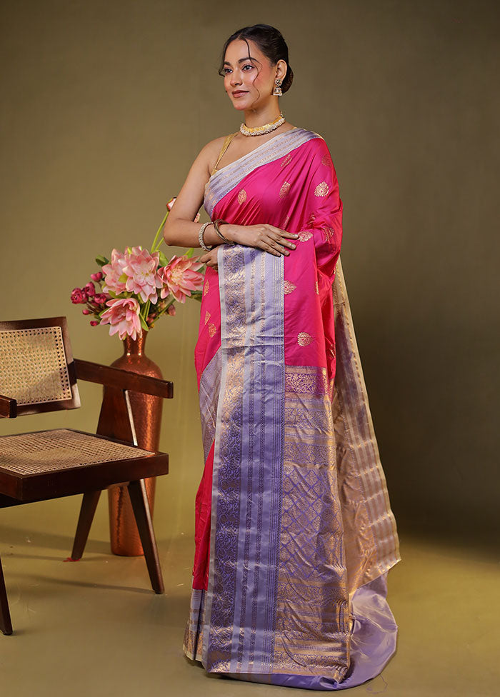 Pink Gadwal Silk Saree Without Blouse Piece