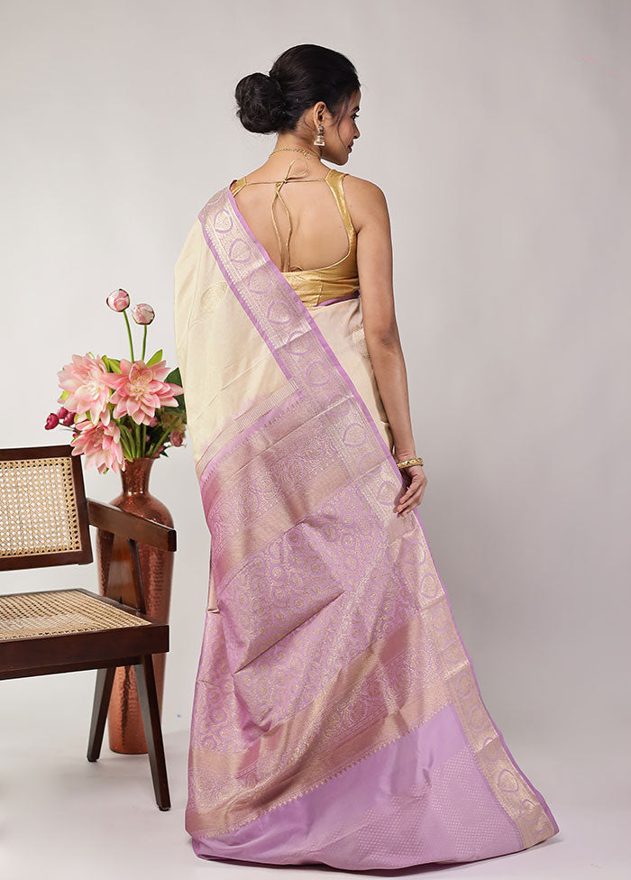 Cream Kanjivaram Silk Saree With Blouse Piece