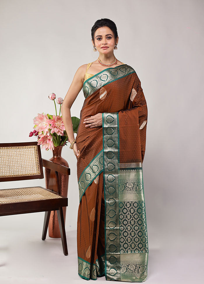 Brown Kanjivaram Silk Saree With Blouse Piece