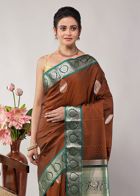Brown Kanjivaram Silk Saree With Blouse Piece