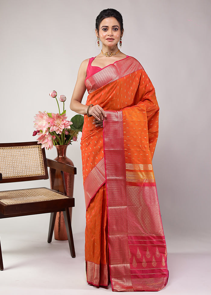 Rust Kanjivaram Silk Saree With Blouse Piece