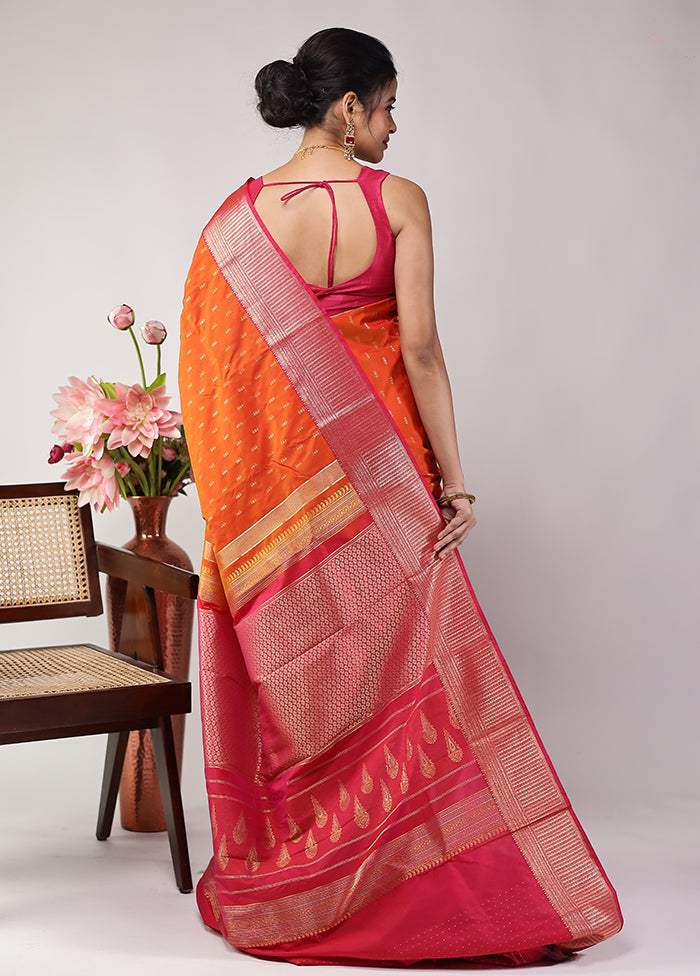 Rust Kanjivaram Silk Saree With Blouse Piece