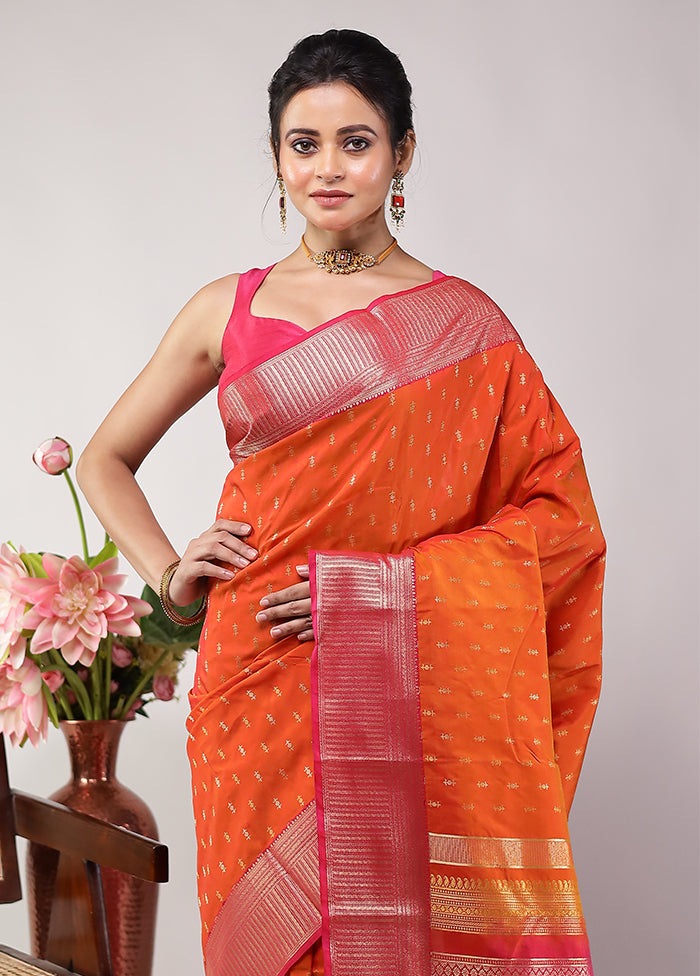 Rust Kanjivaram Silk Saree With Blouse Piece