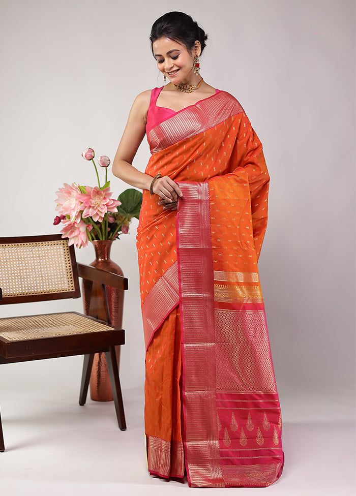 Rust Kanjivaram Silk Saree With Blouse Piece