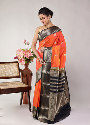 Orange Kanjivaram Silk Saree With Blouse Piece