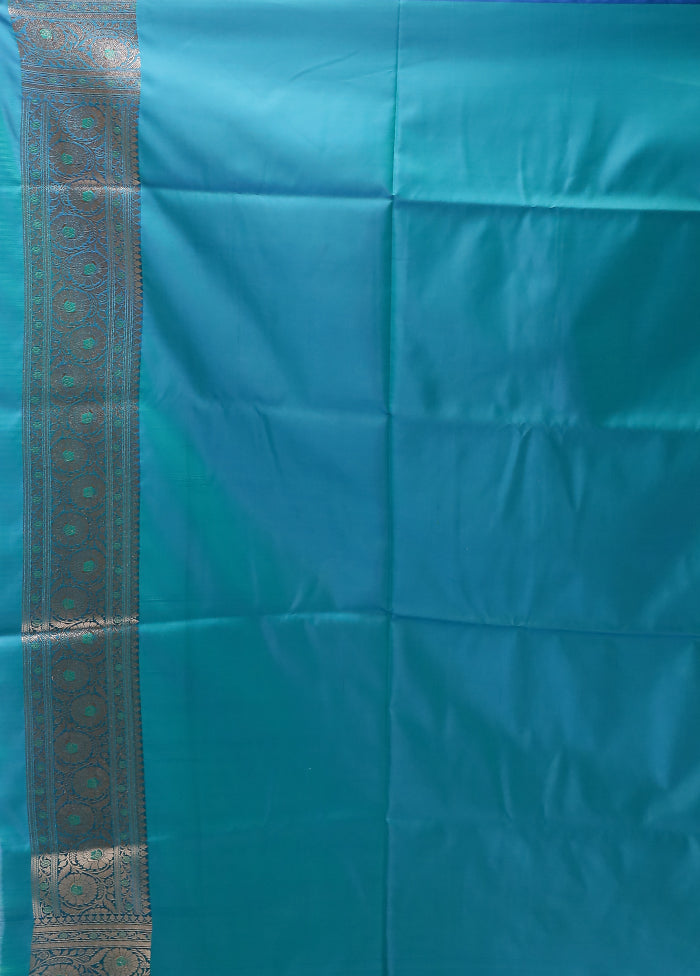 Blue Banarasi Silk Saree With Blouse Piece