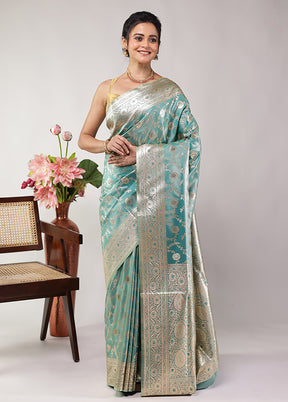 Green Banarasi Silk Saree With Blouse Piece