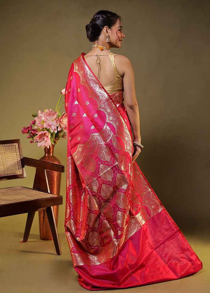 Pink Banarasi Silk Saree With Blouse Piece