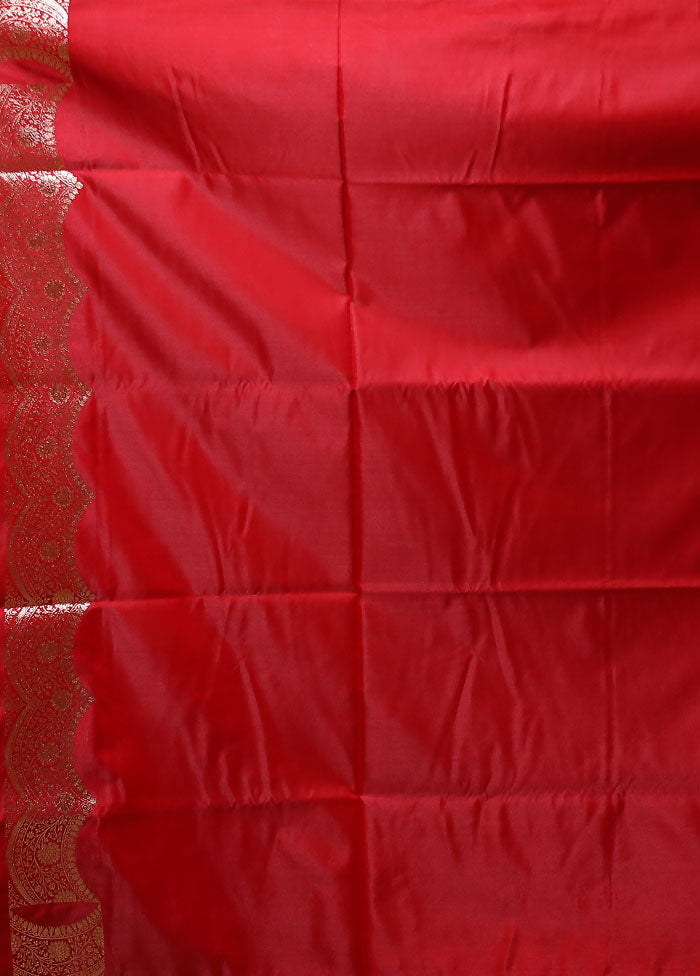 Red Banarasi Silk Saree With Blouse Piece