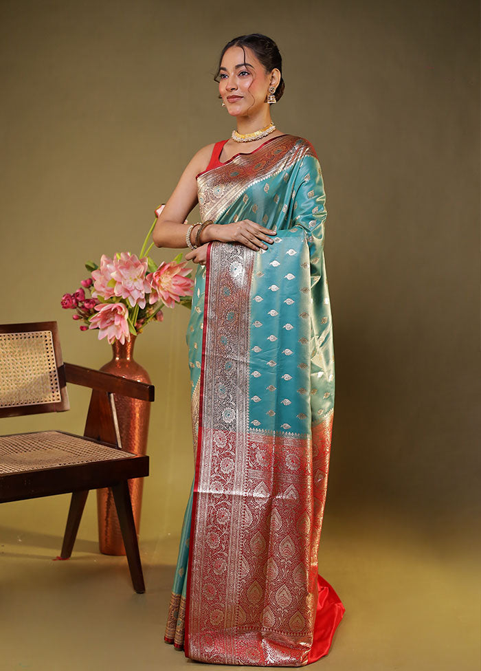 Green Banarasi Silk Saree With Blouse Piece