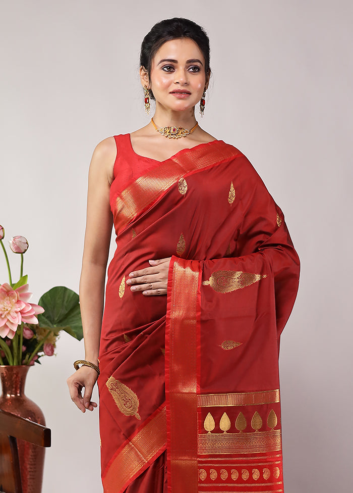 Brown Kanjivaram Silk Saree With Blouse Piece