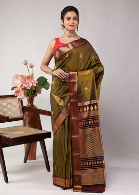 Green Kanjivaram Silk Saree With Blouse Piece