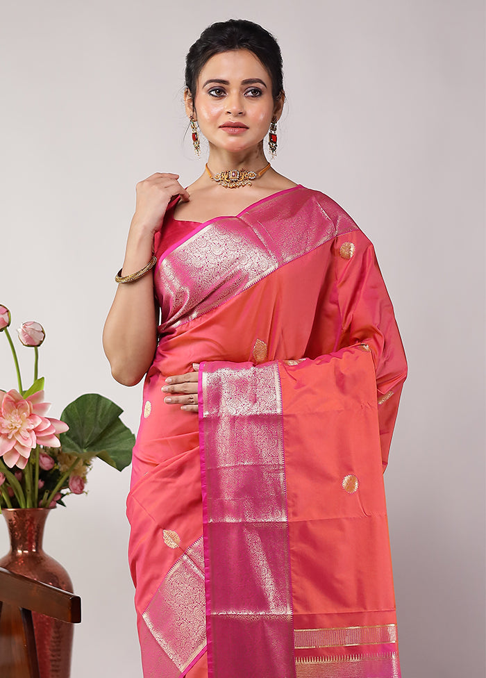 Pink Kanjivaram Silk Saree With Blouse Piece