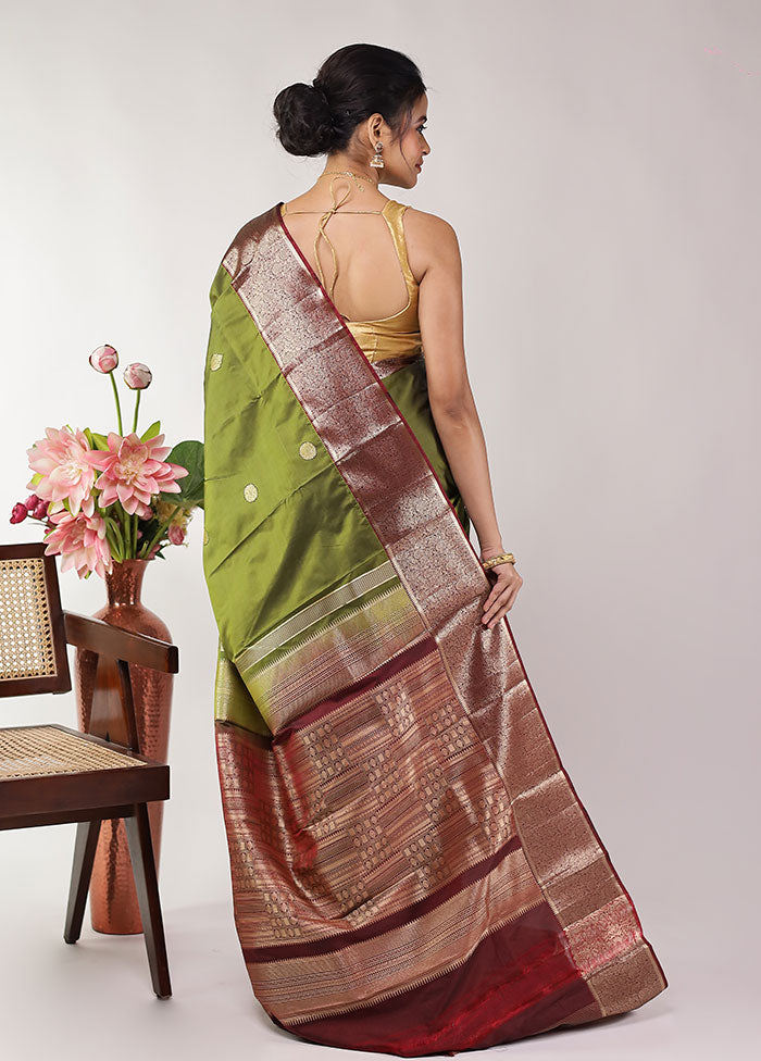 Green Kanjivaram Silk Saree With Blouse Piece