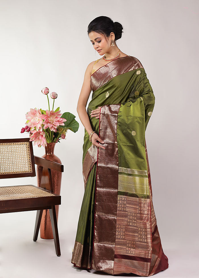 Green Kanjivaram Silk Saree With Blouse Piece