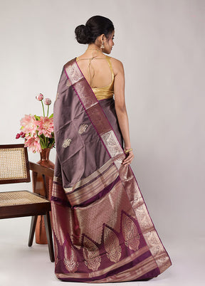 Grey Kanjivaram Silk Saree With Blouse Piece