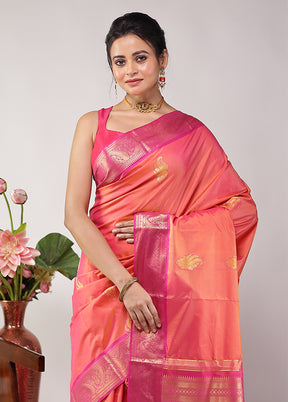 Pink Kanjivaram Silk Saree With Blouse Piece