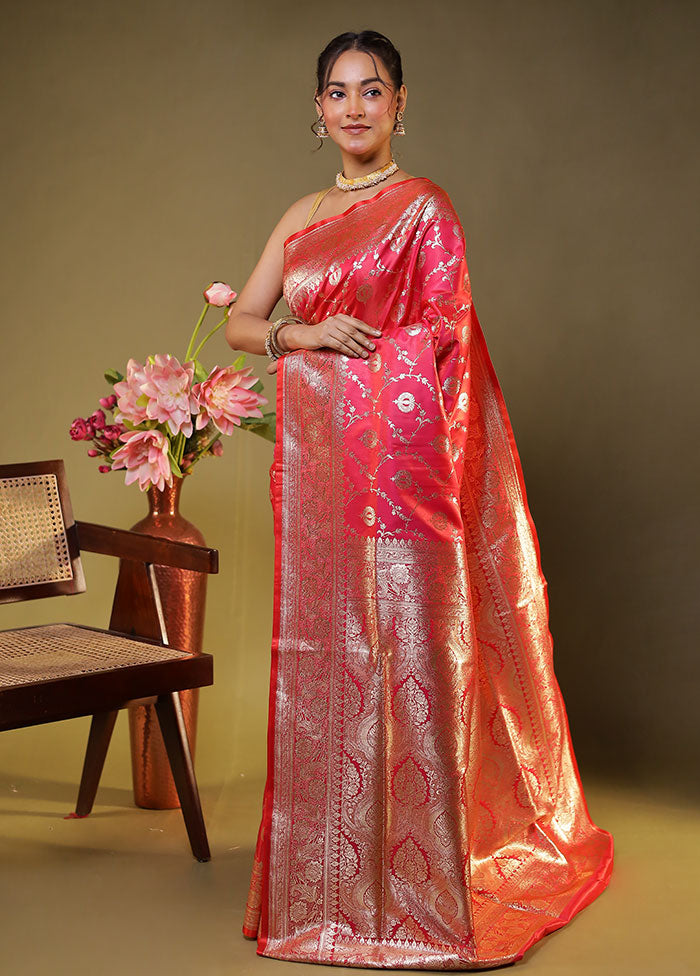 Pink Banarasi Silk Saree With Blouse Piece