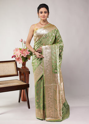Green Banarasi Silk Saree With Blouse Piece