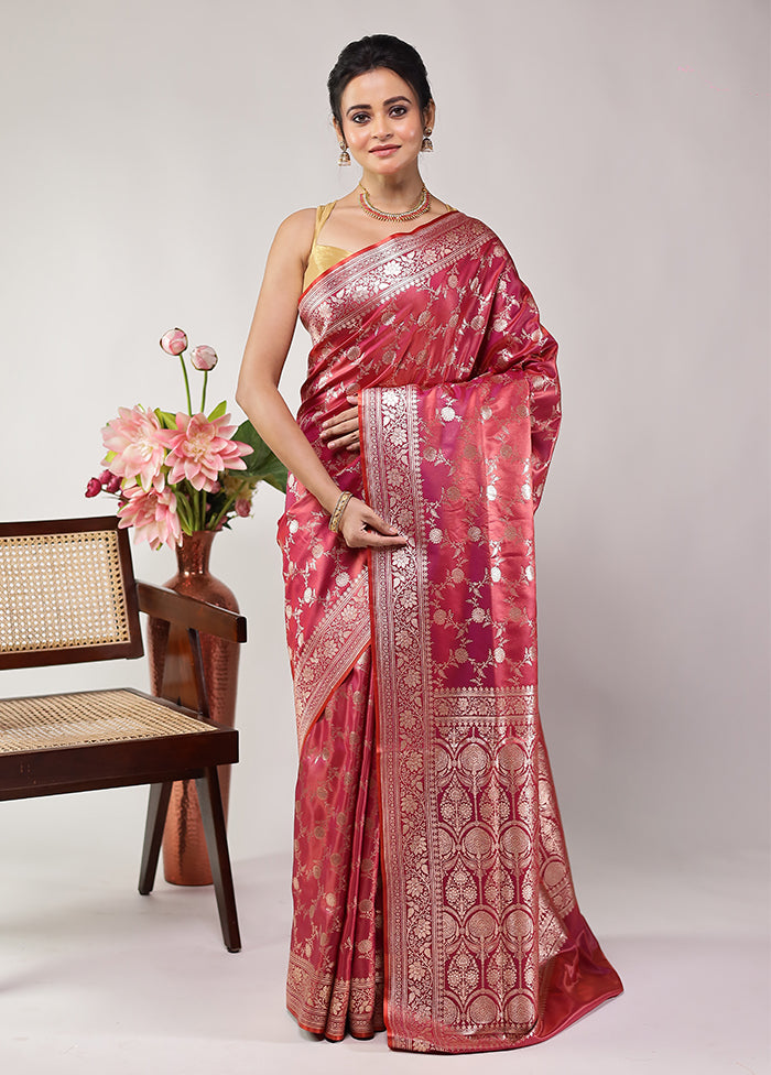Pink Banarasi Silk Saree With Blouse Piece