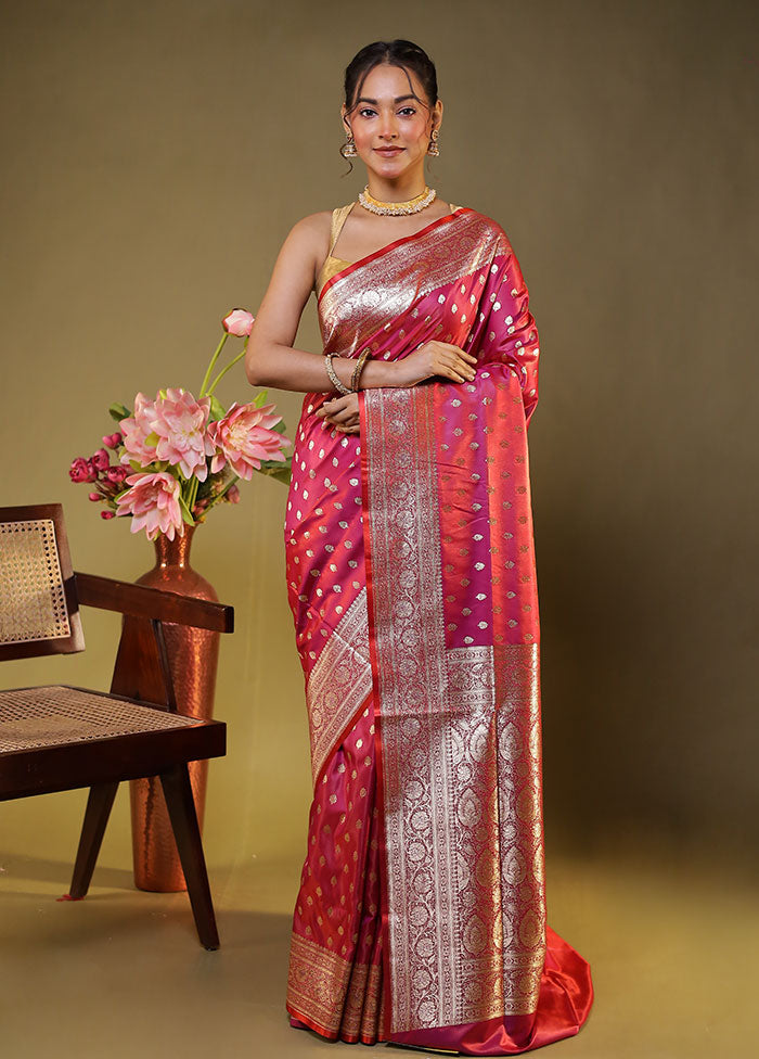Pink Banarasi Silk Saree With Blouse Piece
