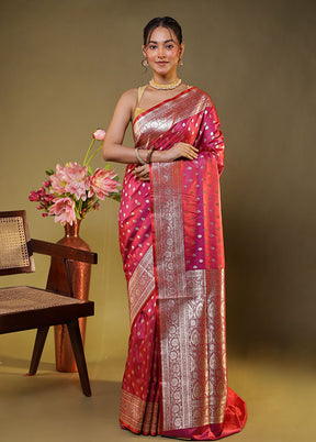 Pink Banarasi Silk Saree With Blouse Piece