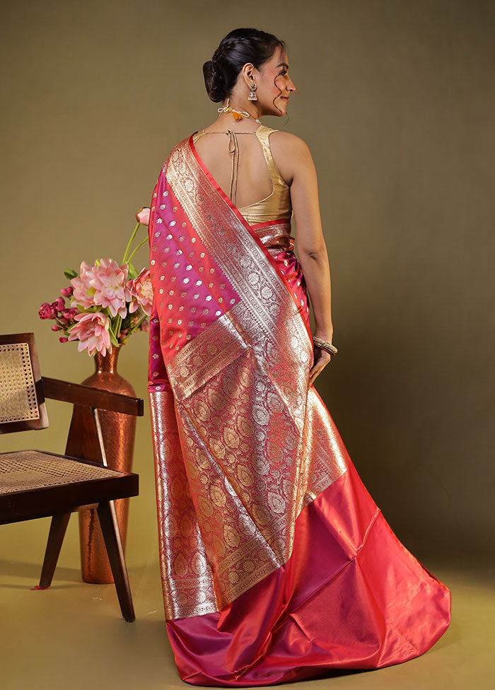 Pink Banarasi Silk Saree With Blouse Piece