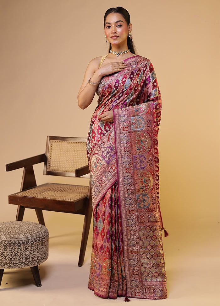 Multicolor Handloom Pure Georgette Saree With Blouse Piece
