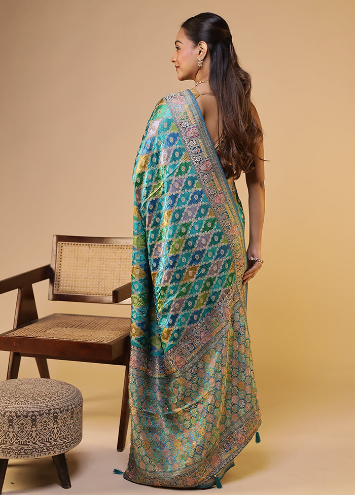 Multicolor Handloom Pure Georgette Saree With Blouse Piece