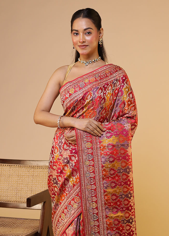 Multicolor Handloom Pure Georgette Saree With Blouse Piece