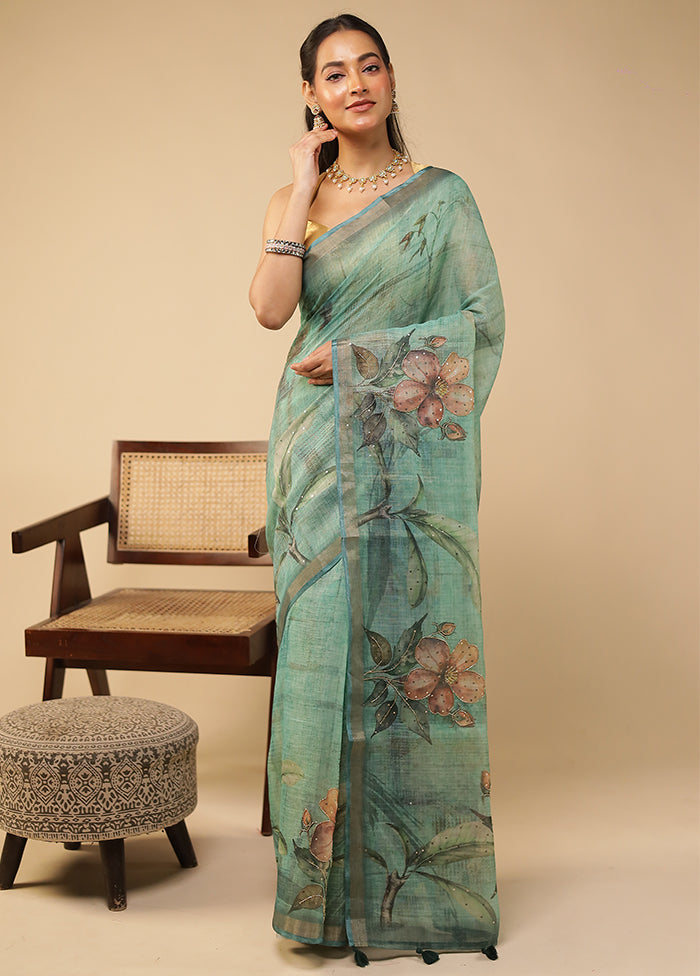 Green Georgette Saree With Blouse Piece