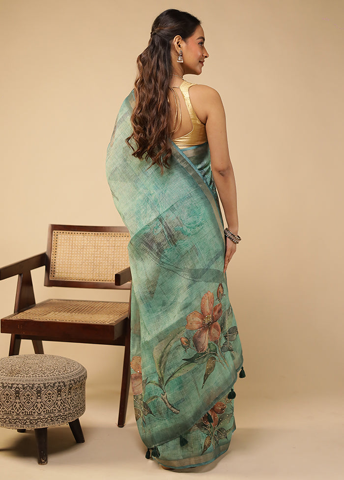 Green Georgette Saree With Blouse Piece