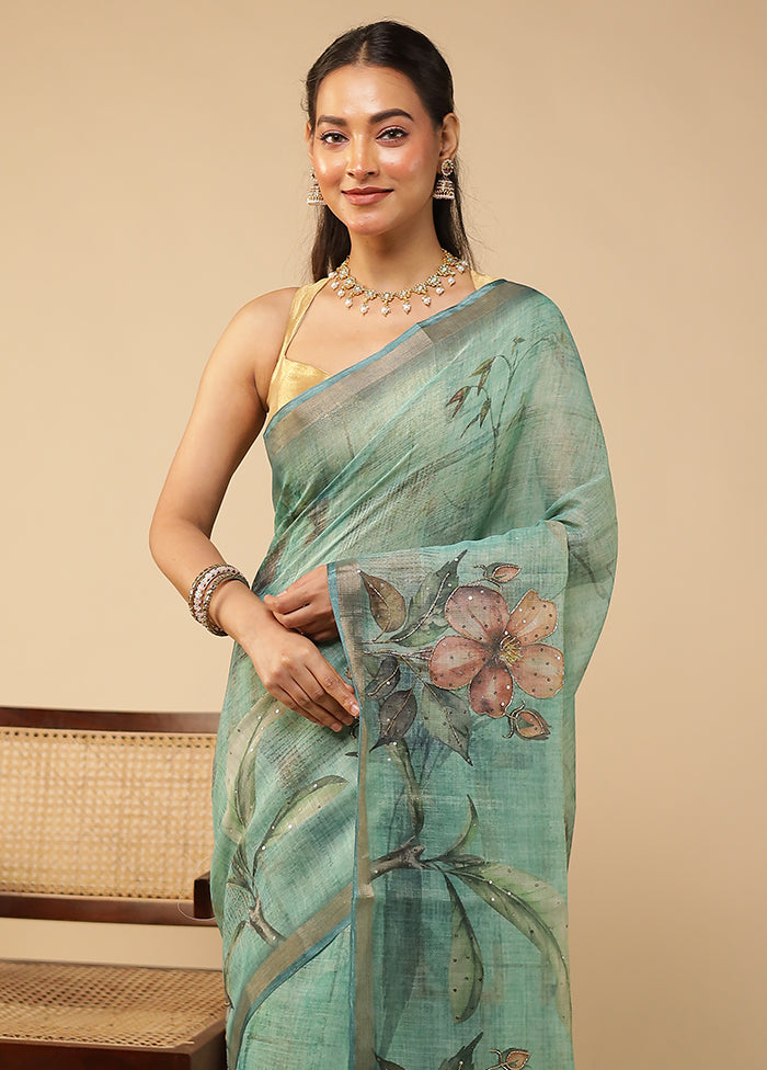 Green Georgette Saree With Blouse Piece