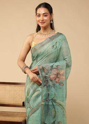 Green Georgette Saree With Blouse Piece